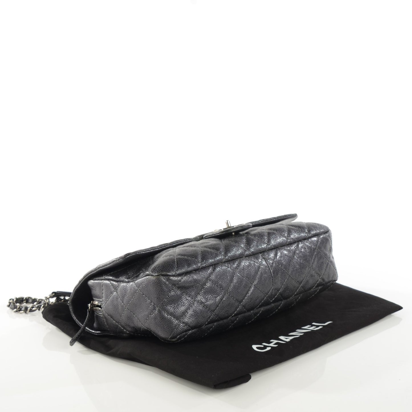 Iridescent Caviar Quilted Large Chic Flap Dark Silver