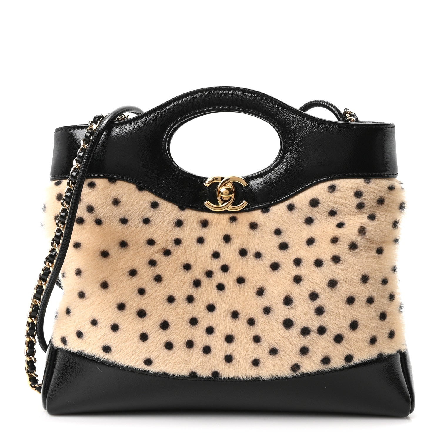 Chanel Shiny Lambskin Pony Hair Cheetah Printed Mini 31 Shopping Bag Light Beige Black 1 of 11