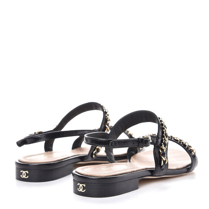 Chanel Lambskin CC Chain Sandals 36 Black 4 of 8