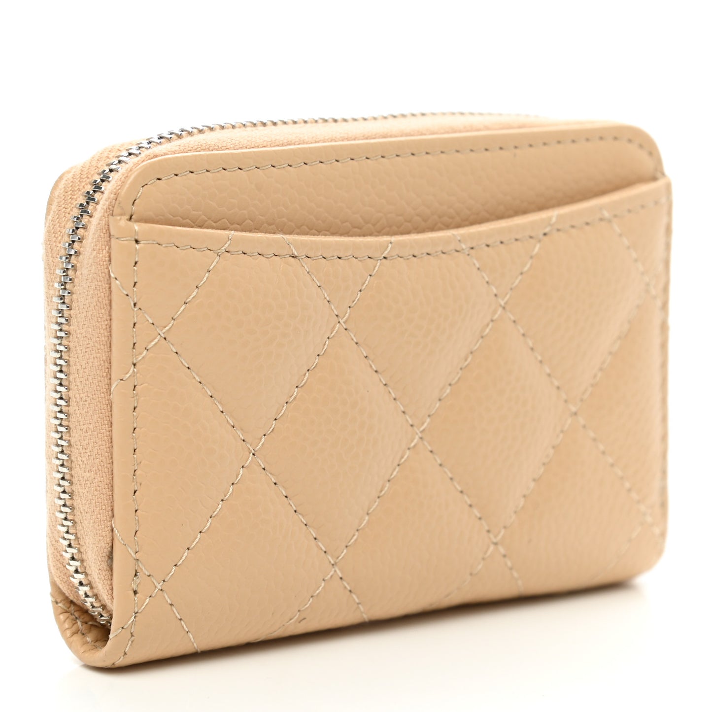 Caviar Quilted Zip Around Coin Purse Beige