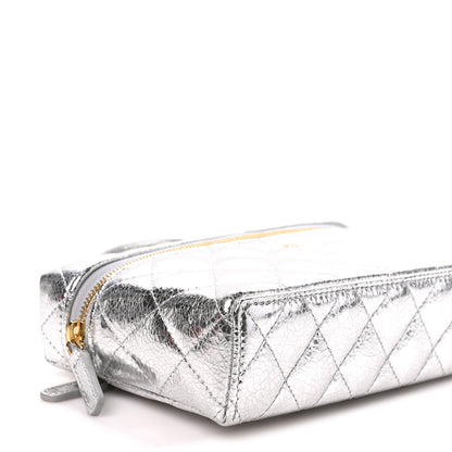 Chanel Metallic Calfskin Quilted Top Handle Slim Vanity With Chain Silver 9 of 10