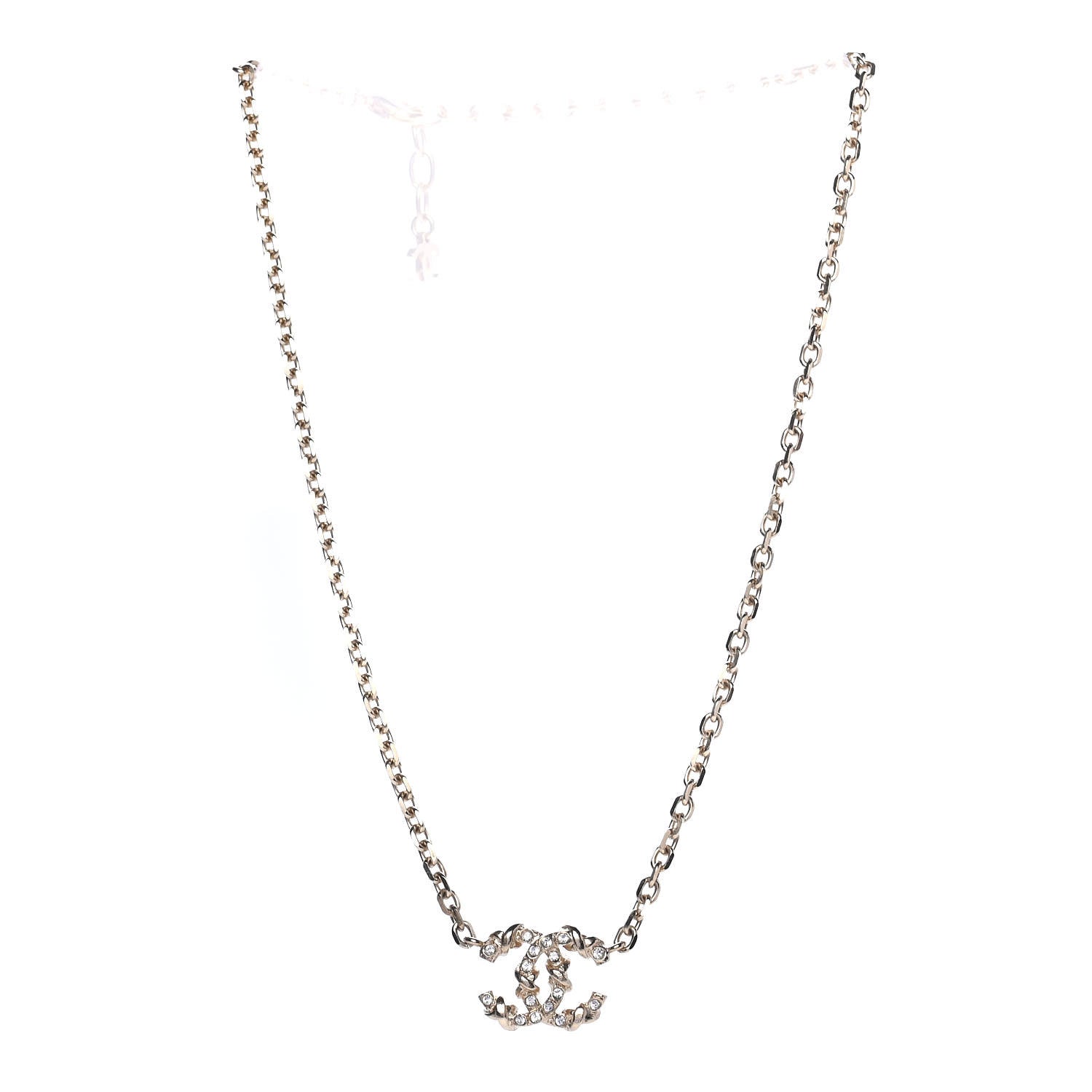 Chanel Crystal CC Pendant Chain Necklace Gold 2 of 4