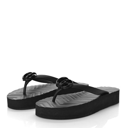 Gucci Rubber Chevron Womens GG Thong Sandals 37 Black 4 of 9
