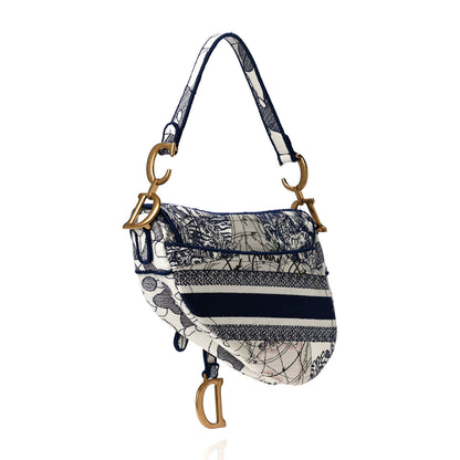 Christian Dior Canvas Embroidered Around the World Saddle Bag Blue 3 of 11