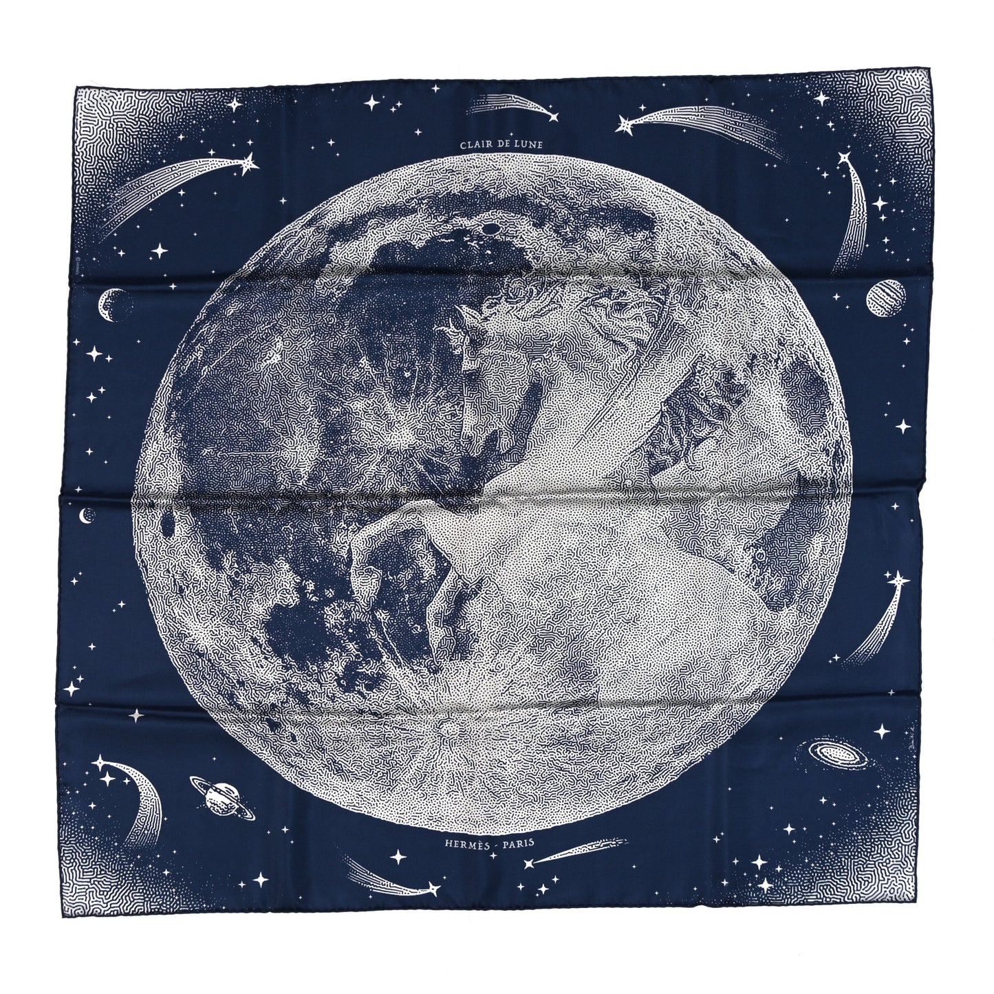 Silk Clair De Lune Double Face Scarf 90 Marine White Beige