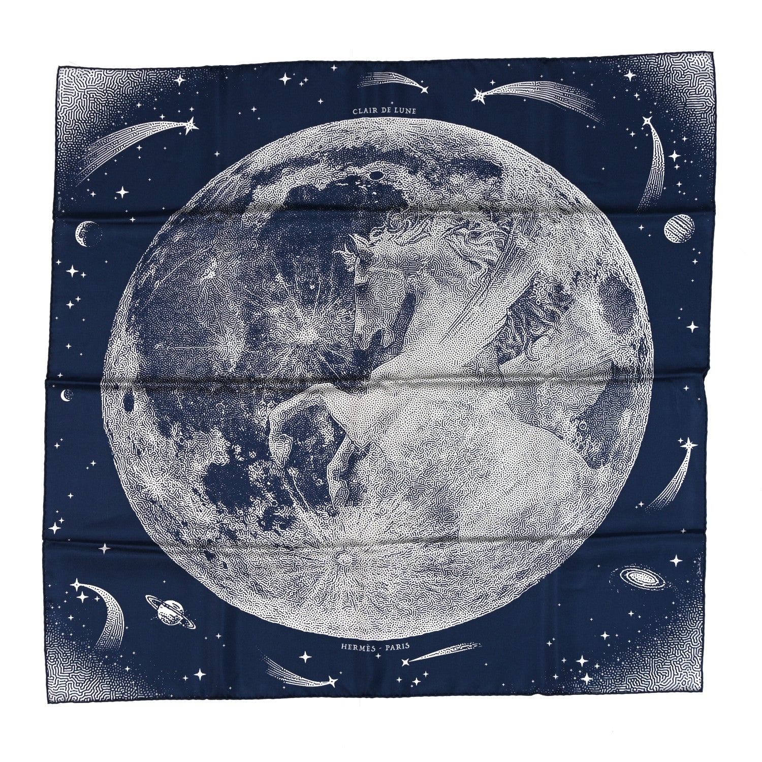 Hermes Silk Clair De Lune Double Face Scarf 90 Marine White Beige 1 of 4