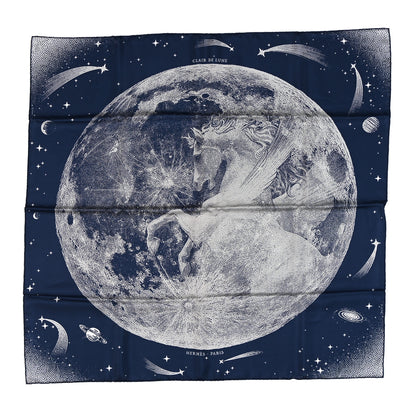 Hermes Silk Clair De Lune Double Face Scarf 90 Marine White Beige 1 of 4
