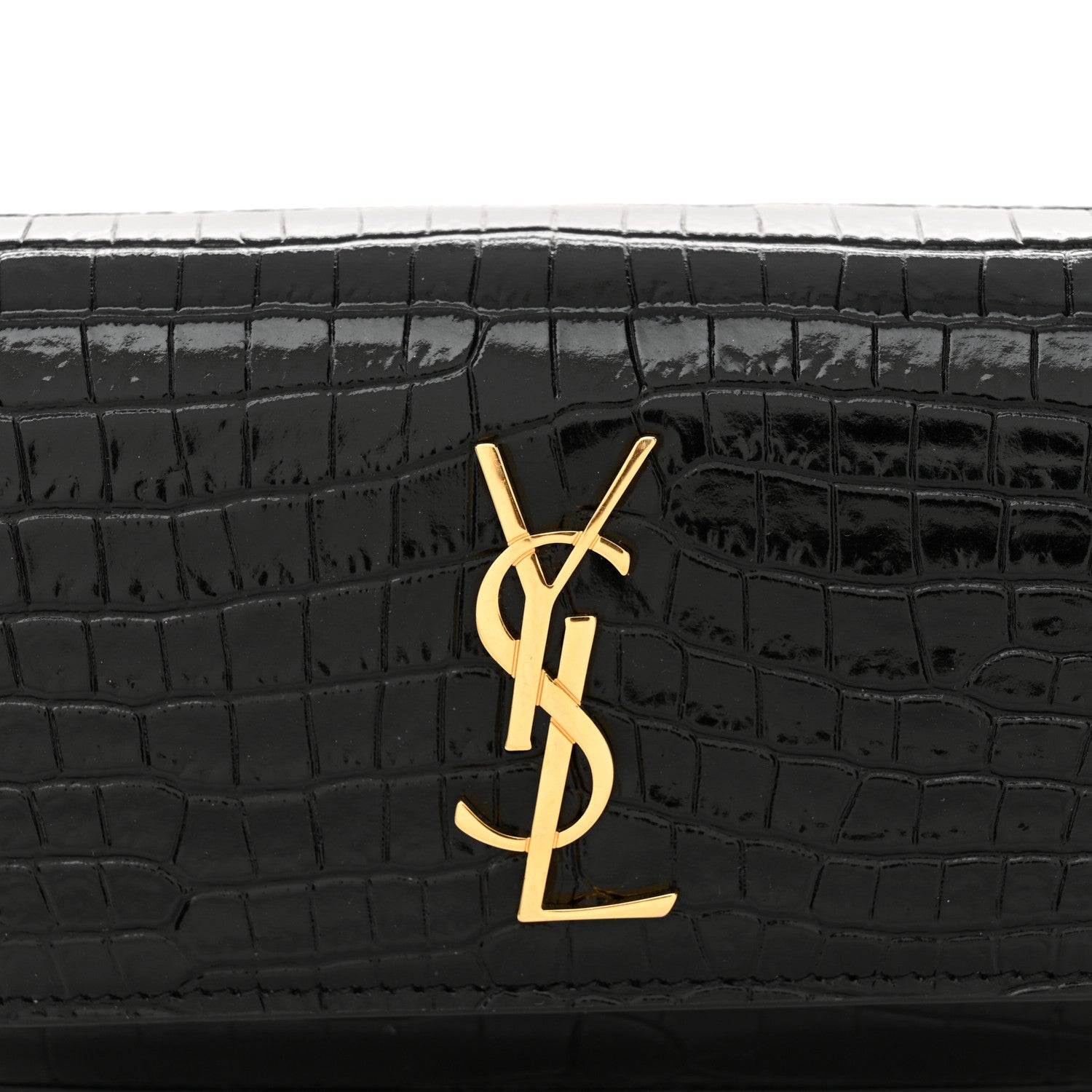 Saint Laurent Calfskin Crocodile Embossed Monogram Kate Belt Bag Black 7 of 9