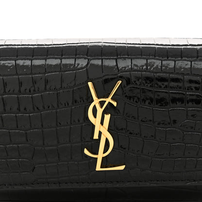 Saint Laurent Calfskin Crocodile Embossed Monogram Kate Belt Bag Black 7 of 9