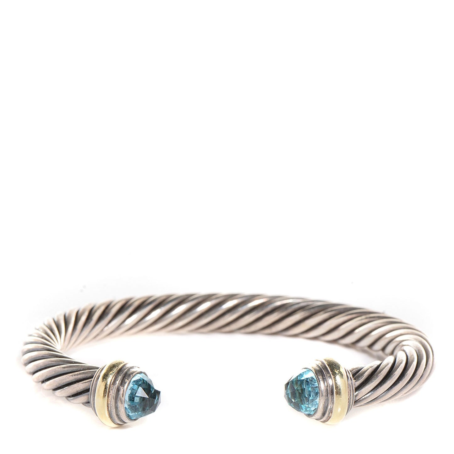 Sterling Silver 14K Yellow Gold Blue Topaz 7mm Cable Classics Cuff