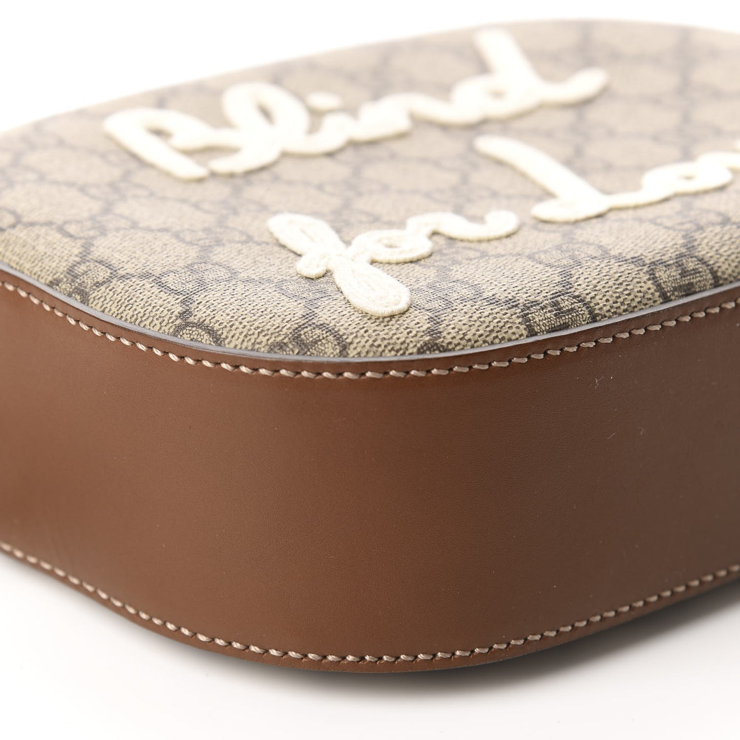 GG Supreme Monogram Blind For Love Embroidered Mini Chain Shoulder Bag Beige Tuscany
