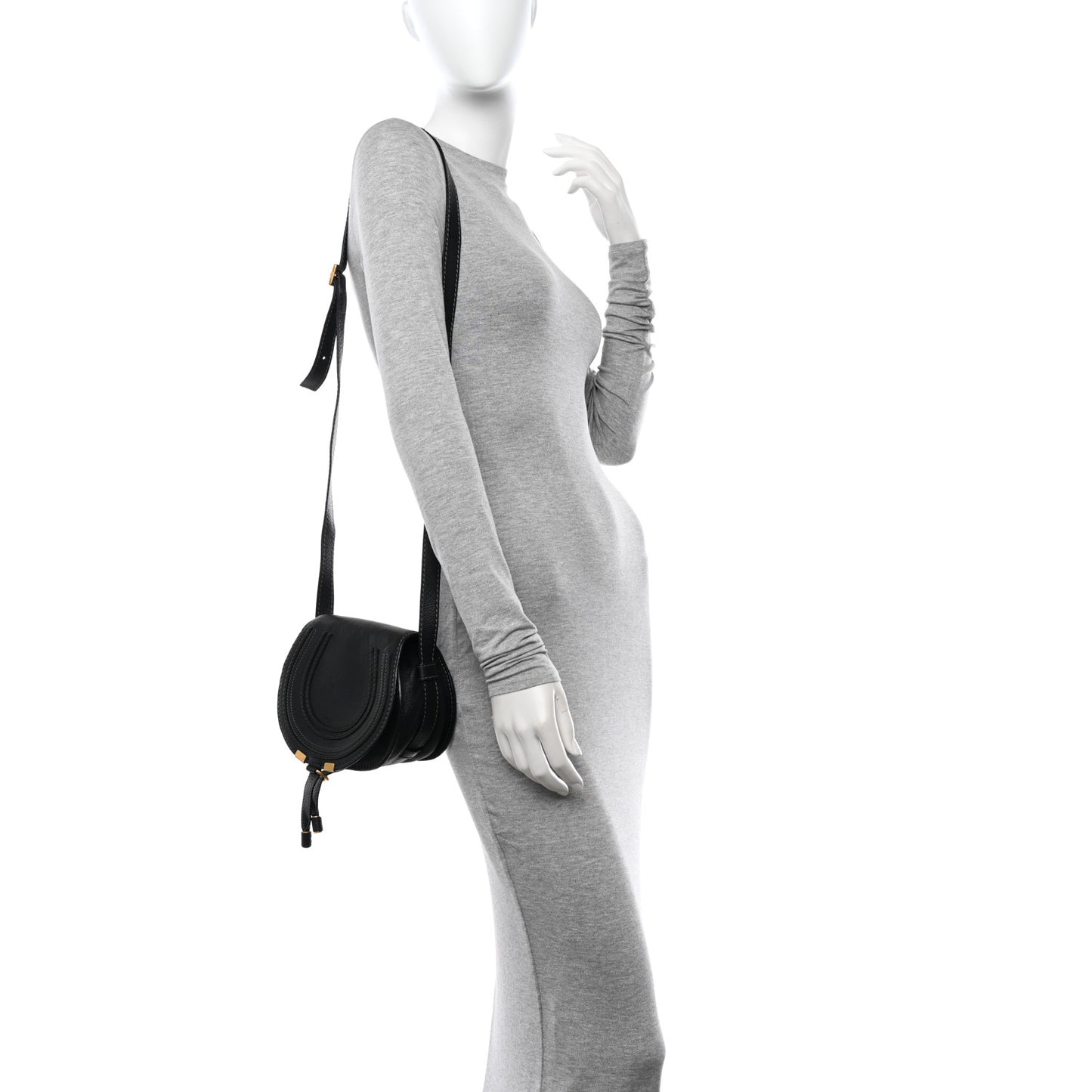 Grained Calfskin Small Marcie Saddle Bag Black