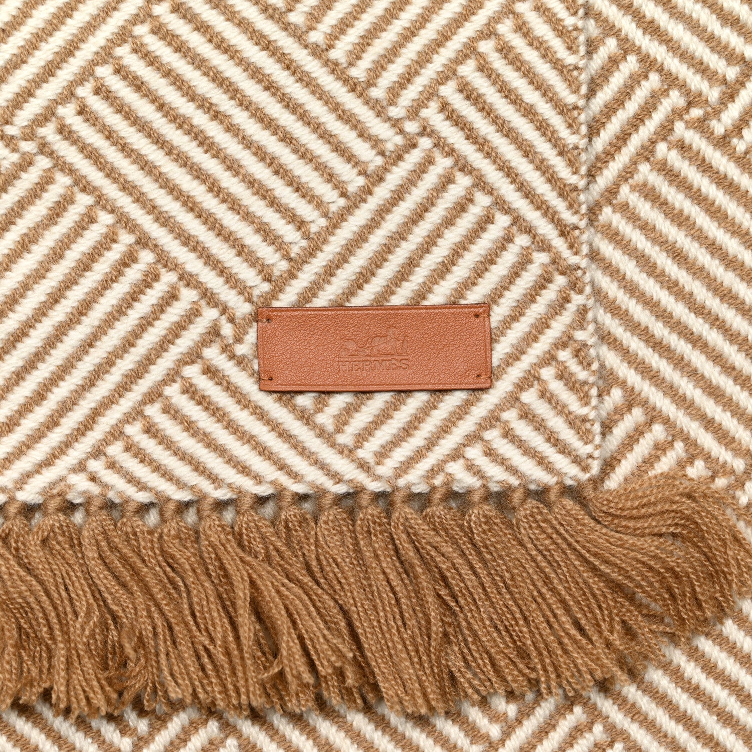 Hermes Cashmere Tile Weave Muffler Camel Ecru 3 of 4