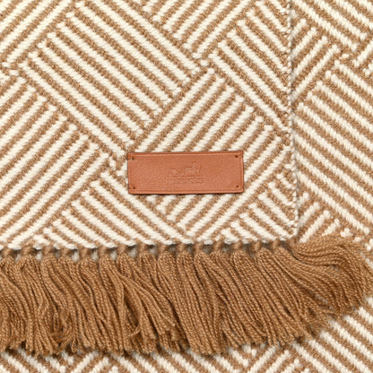 Hermes Cashmere Tile Weave Muffler Camel Ecru 3 of 4