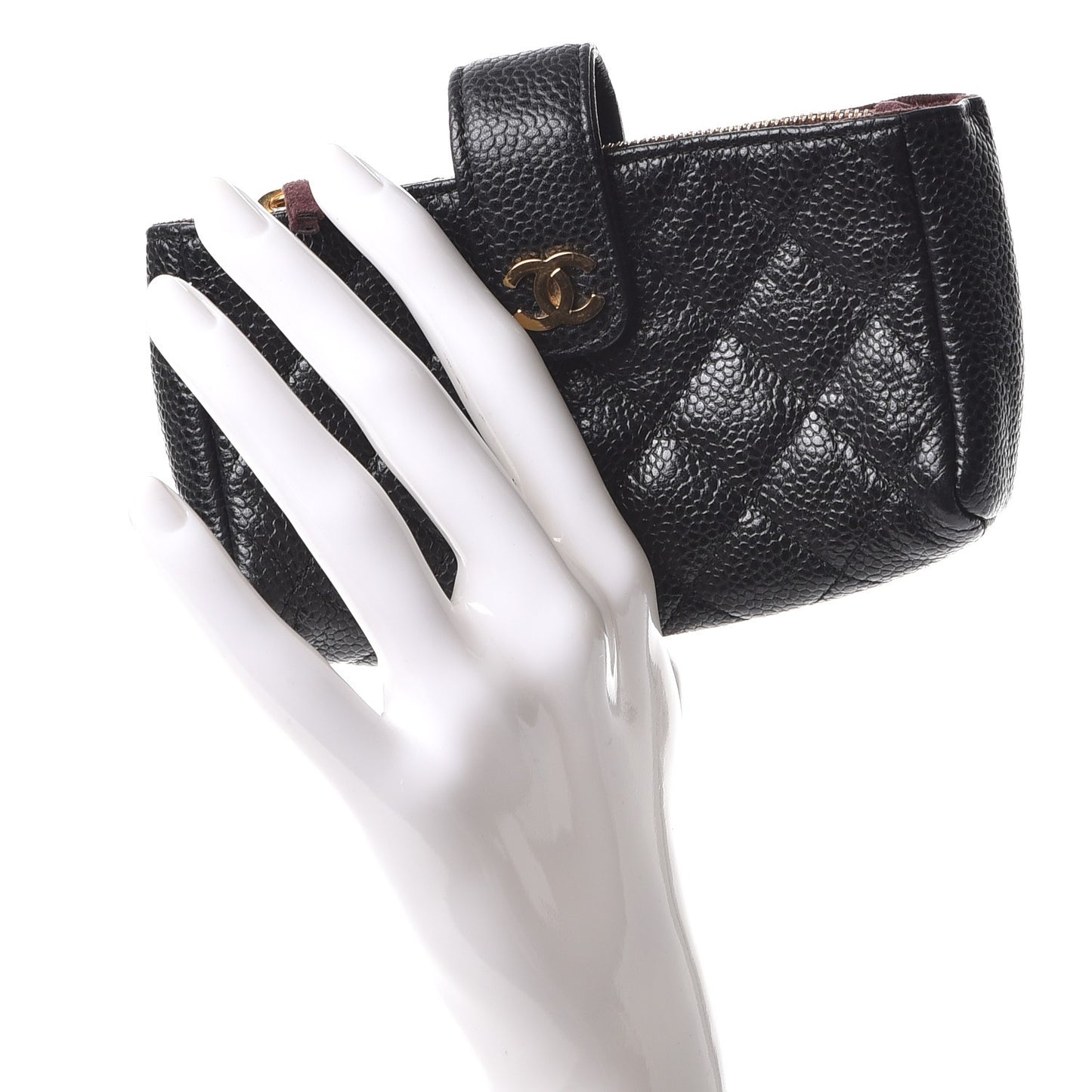 Caviar Quilted Mini Phone Holder Clutch Black
