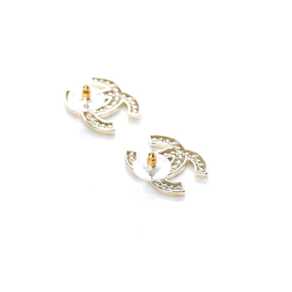 Chanel Pearl Crystal Sparkling Pearls CC Earrings Light Gold 3 of 5
