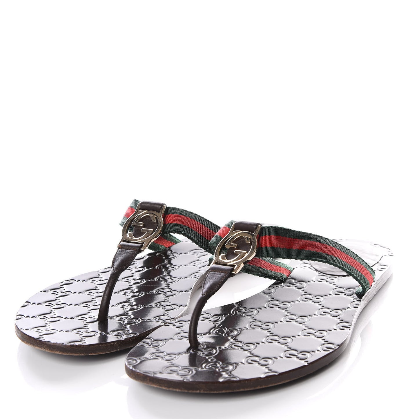 Nylon Guccissima Web Womens Thong Sandals 39.5 Green Red Cocoa