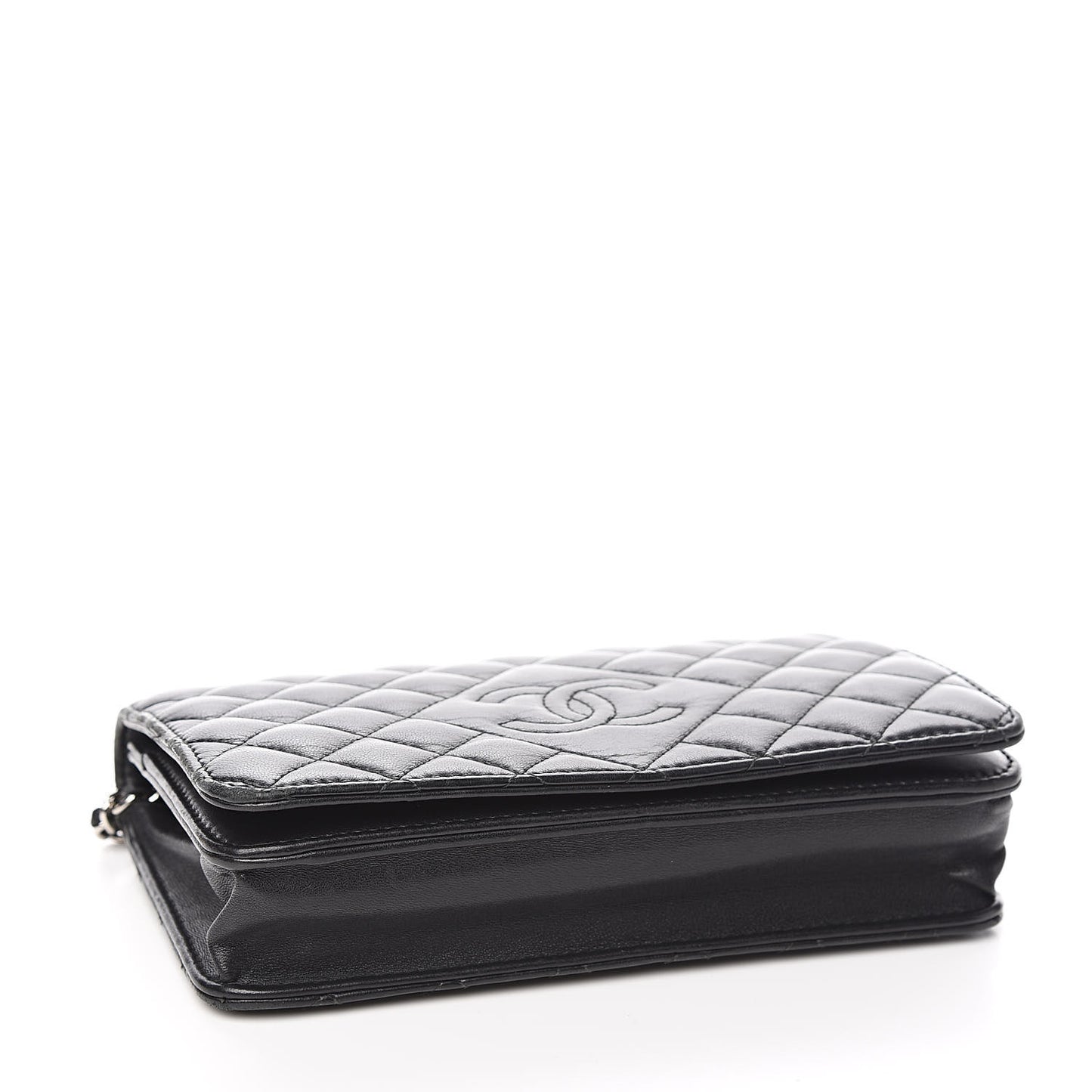 Lambskin Quilted Diamond CC Wallet On Chain WOC Black
