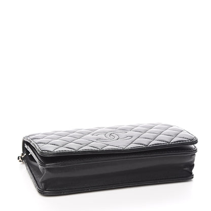 Chanel Lambskin Quilted Diamond CC Wallet On Chain WOC Black 4 of 13