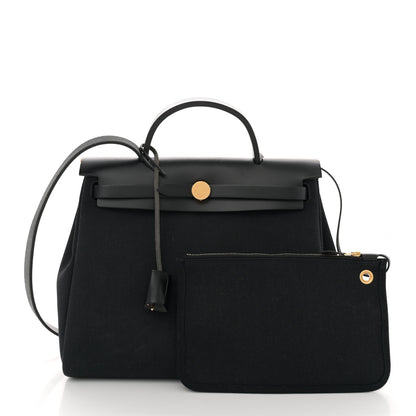 Hermes Military Toile Vache Hunter Herbag Zip Retourne 31 PM Black 3 of 13