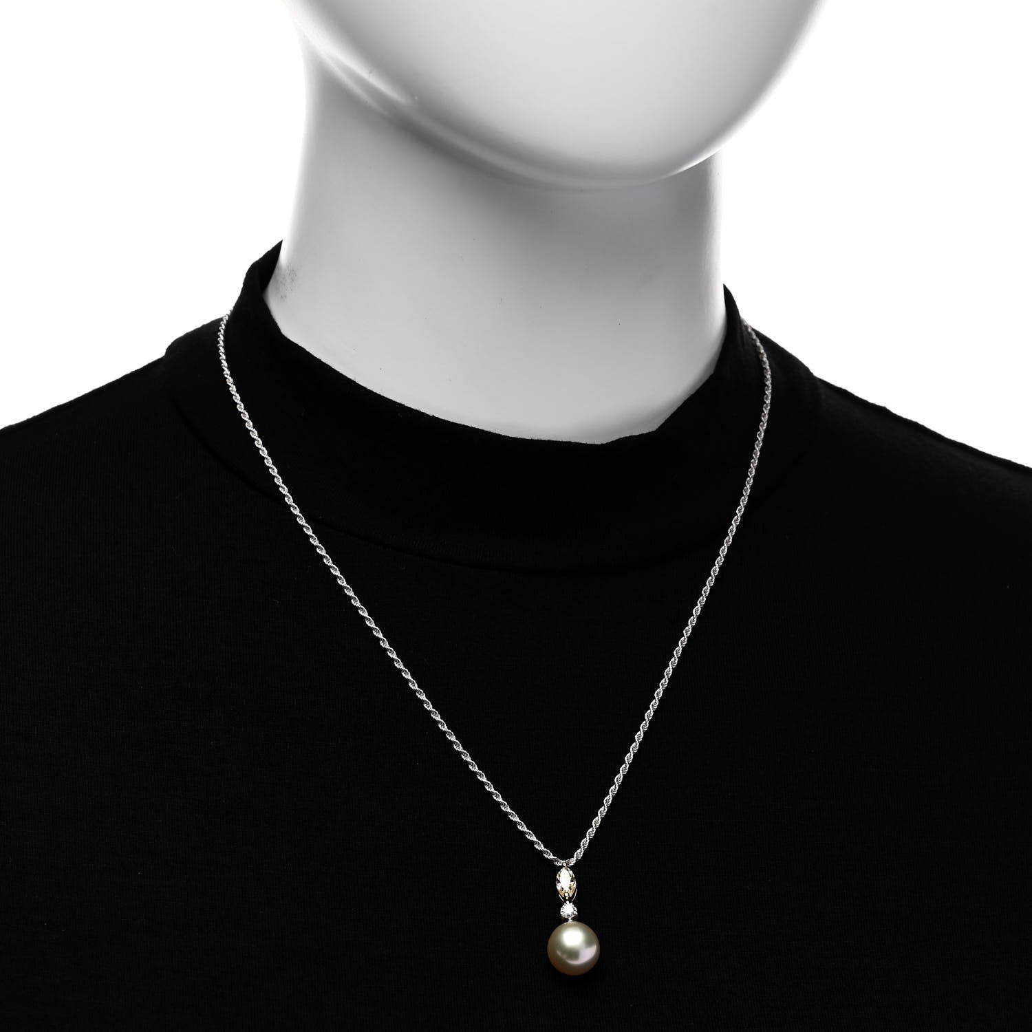 Damiani 18K White Gold Yellow Diamond Freshwater Cultured Pearl Drop Cluster Pendant Necklace 2 of 4