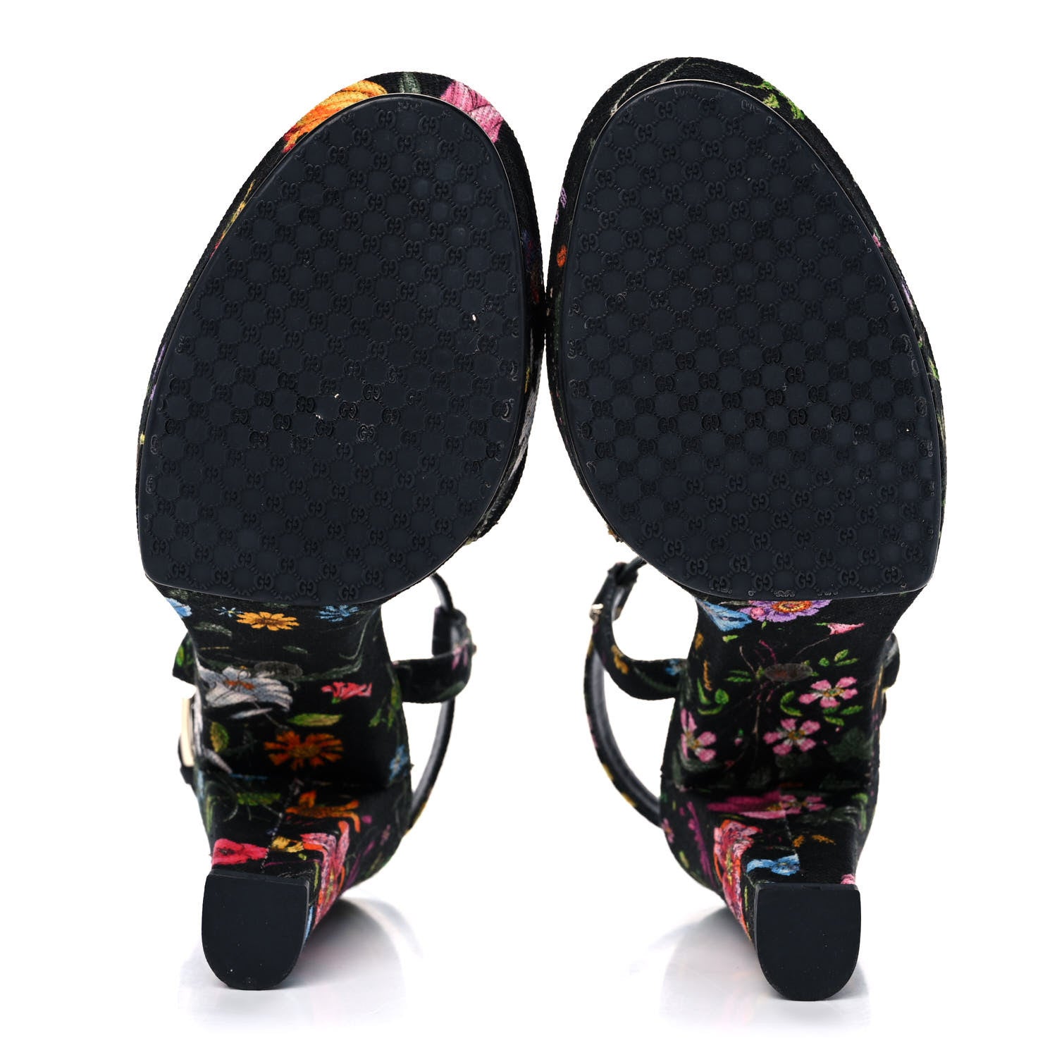 Gucci Canvas Flora High Heel Sandals 8.5 Black 5 of 8