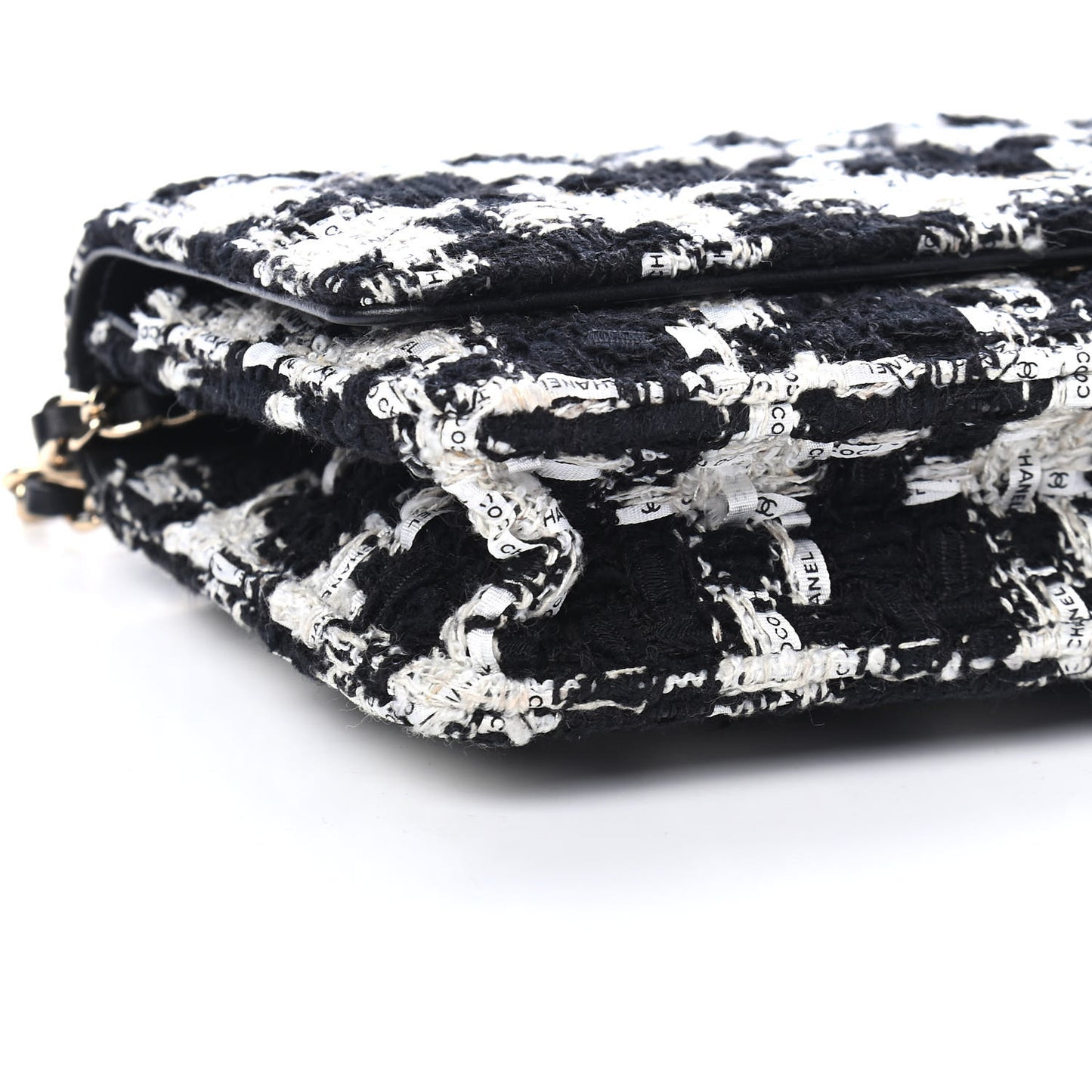 Tweed Quilted Wallet On Chain WOC Black Ecru White