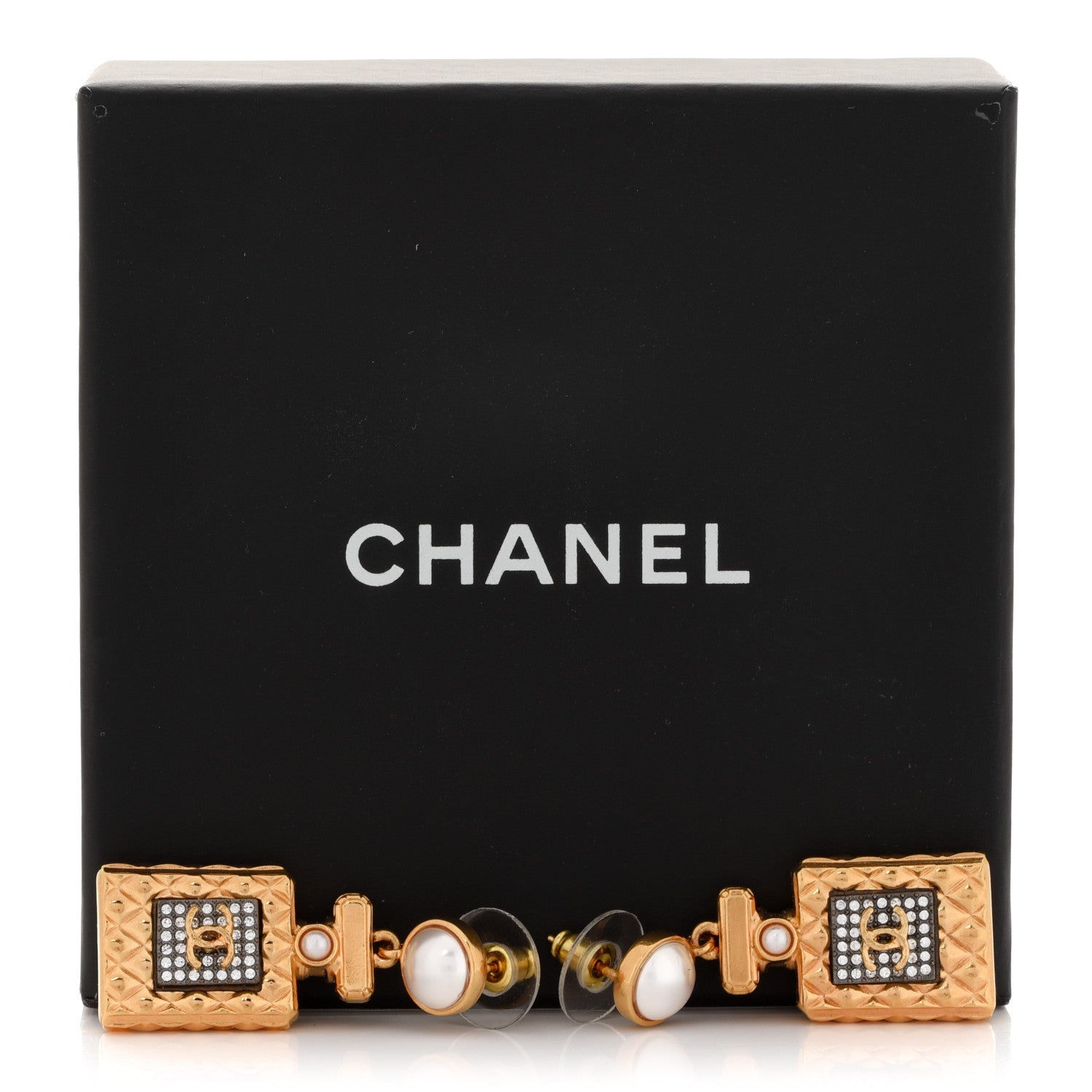 Chanel Crystal Pearl CC Perfume Bottle Drop Earrings Gold 5 of 5