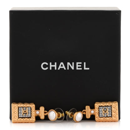 Chanel Crystal Pearl CC Perfume Bottle Drop Earrings Gold 5 of 5