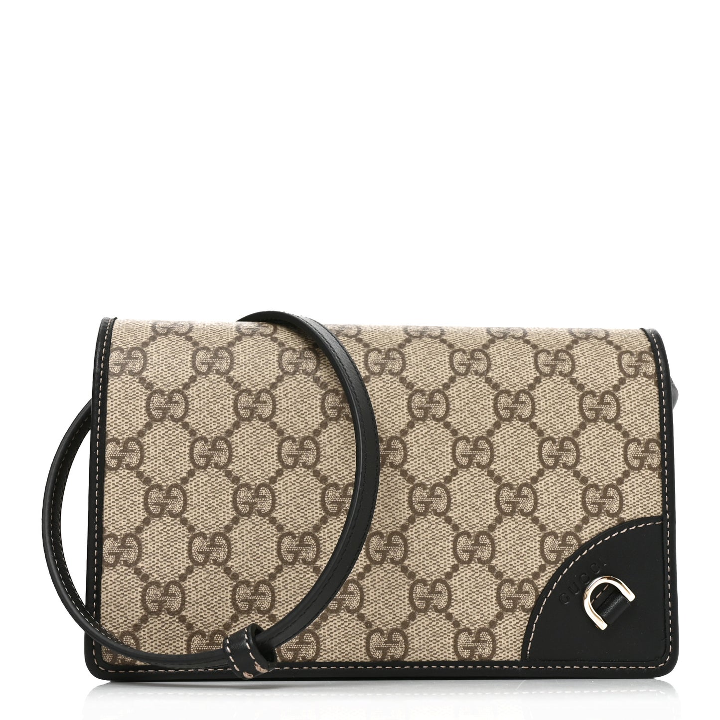 GG Emblem Monogram Wallet With Strap Beige Ebony Black
