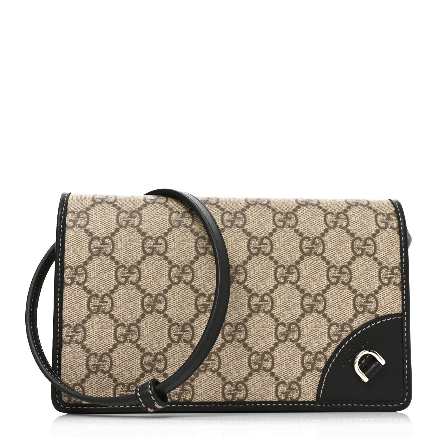 Gucci GG Emblem Monogram Wallet With Strap Beige Ebony Black 1 of 10