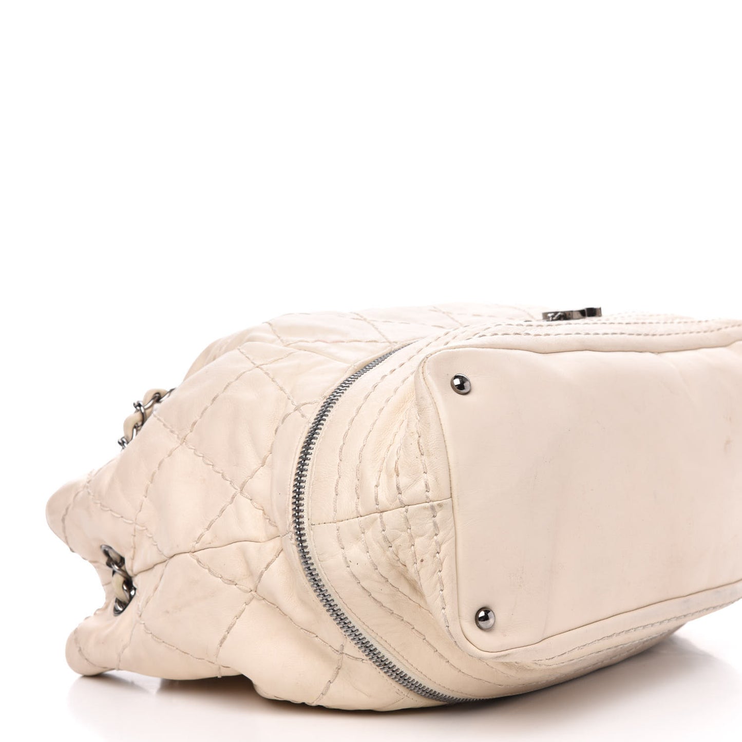 Lambskin Stitched Expandable Tote White