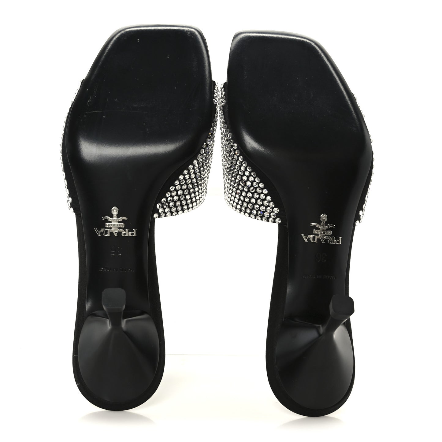 Satin Crystal Logo 65mm Slide Sandals 36 Cristal