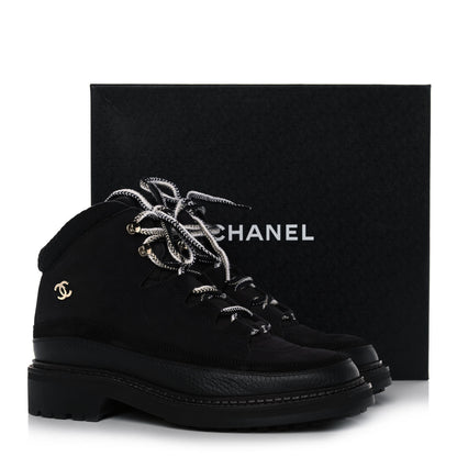 Chanel Suede Grained Calfskin CC Lace Up Boots 41 Black 10 of 10