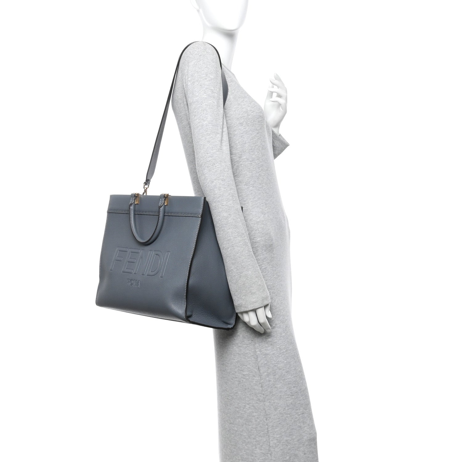 Fendi Vitello Cher Logo Debossed Medium Fendi Sunshine Shopper Tote Real Tempesta 2 of 10