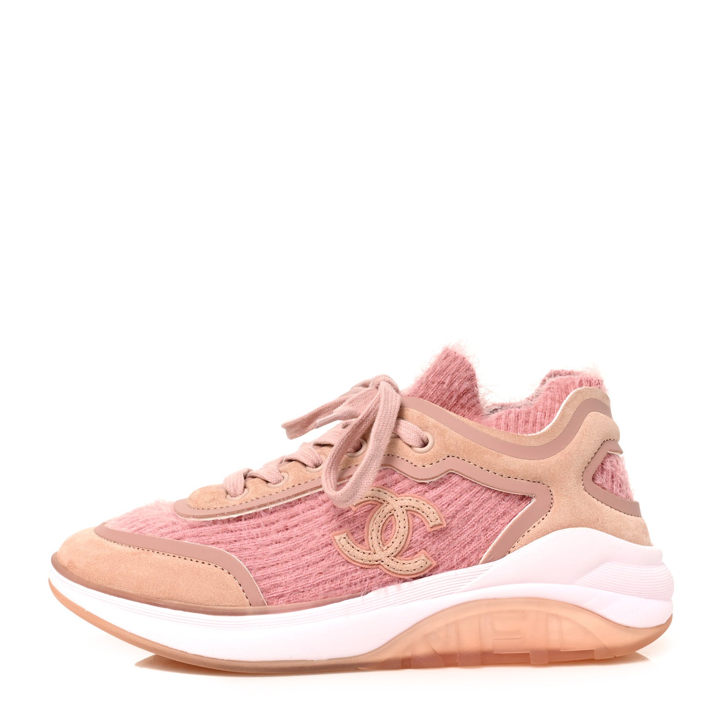 Suede Calfskin Stretch Fabric CC Sneakers 35 Pink