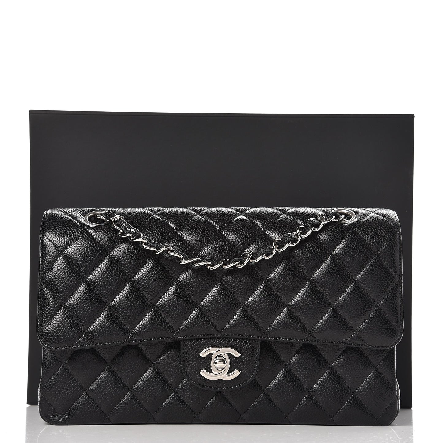 Caviar Quilted Medium Double Flap Black