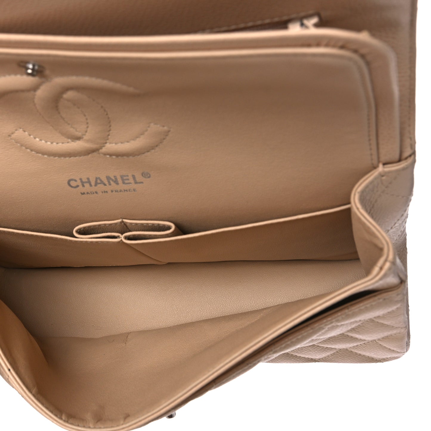 Caviar Quilted Medium Double Flap Beige Clair