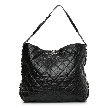 Chanel Metallic Crackled Calfskin Quilted Large Big Bang Hobo Black 1 of 9