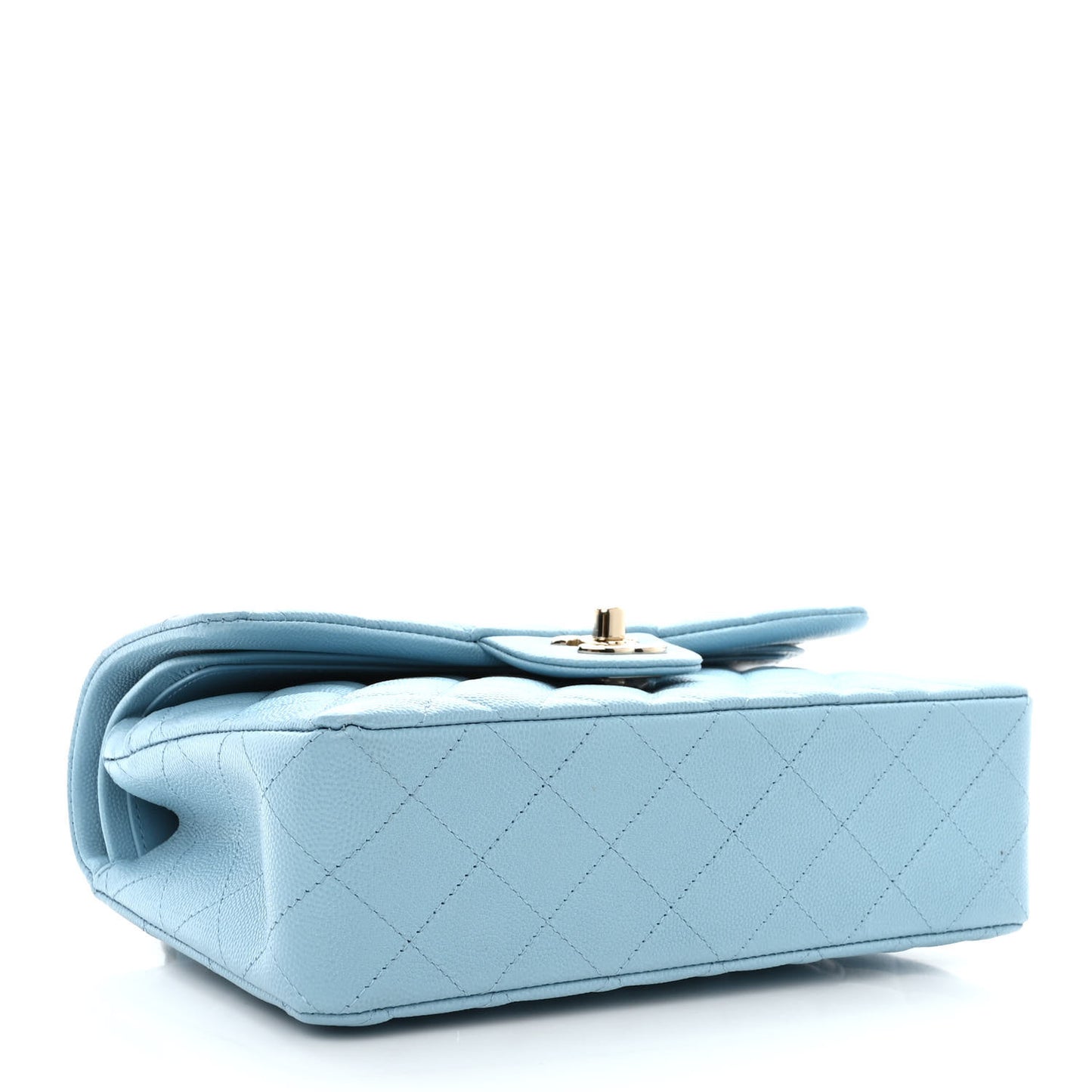 Caviar Quilted Small Double Flap Light Blue