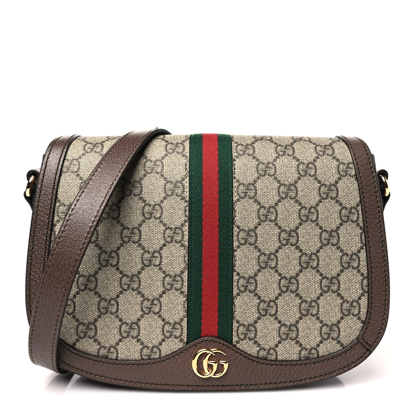 GG Supreme Monogram Web Small Ophidia Flap Messenger Bag Brown