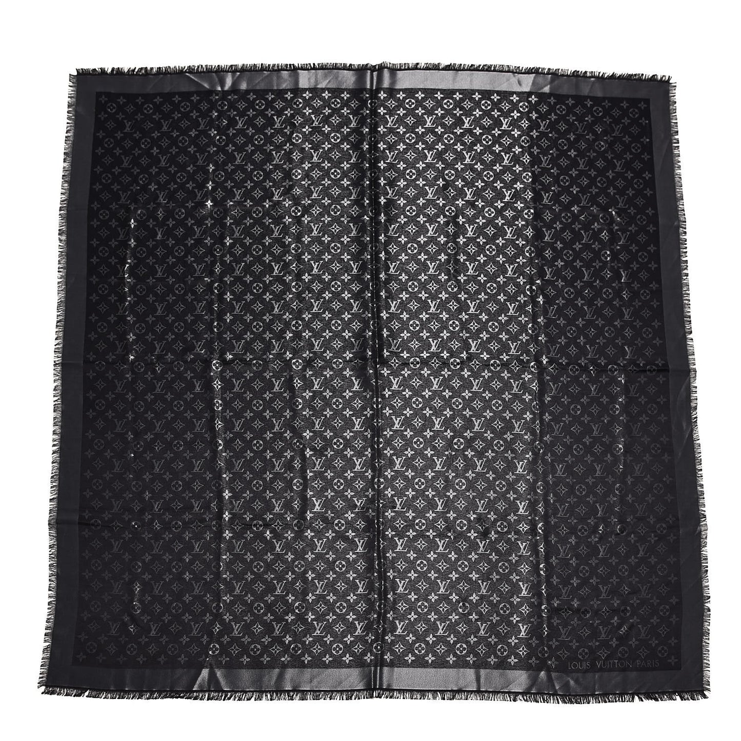 Silk Lurex Wool Monogram Shine Shawl Black