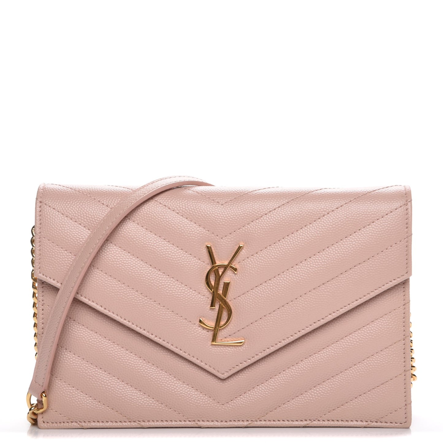 Grain De Poudre Matelasse Chevron Monogram Envelope Chain Wallet Pale Pink