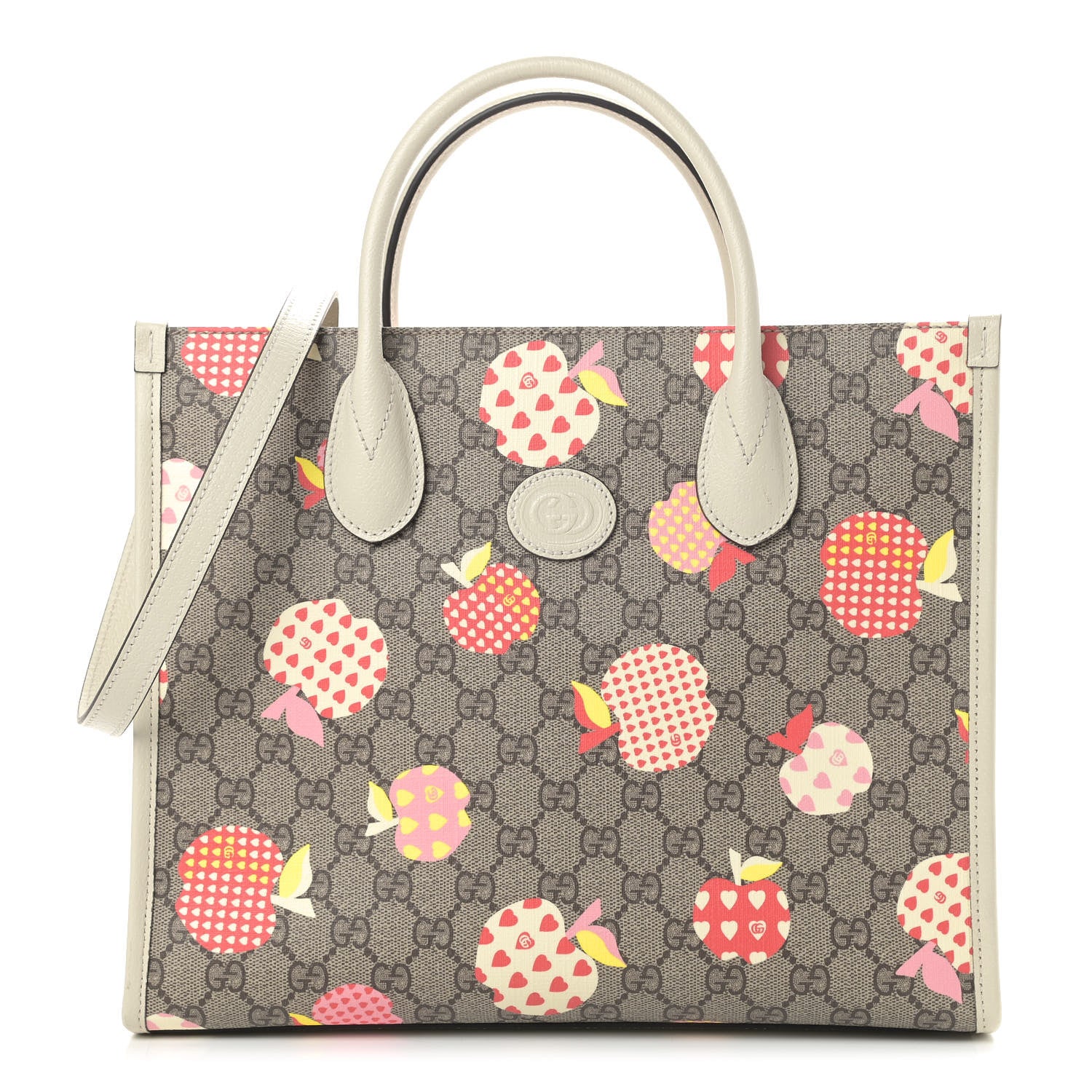 Gucci GG Supreme Monogram Textured Calfskin Les Pommes Small Retro Interlocking G Tote Bag Beige Multicolor Mystic White 1 of 7