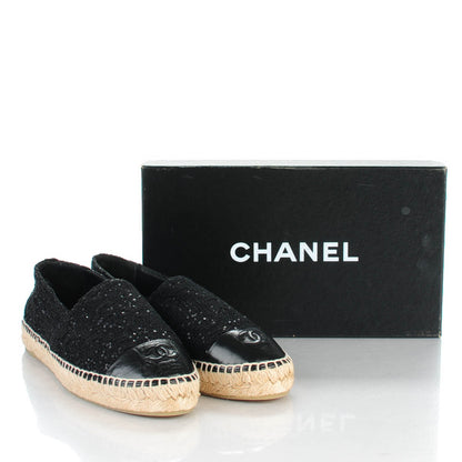 Chanel Tweed Patent Goatskin Sequin CC Espadrilles 40 Black 8 of 8