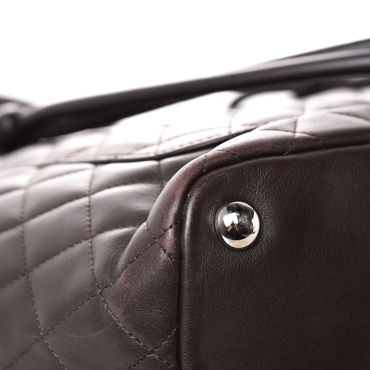 Calfskin Quilted Large Cambon Tote Brown
