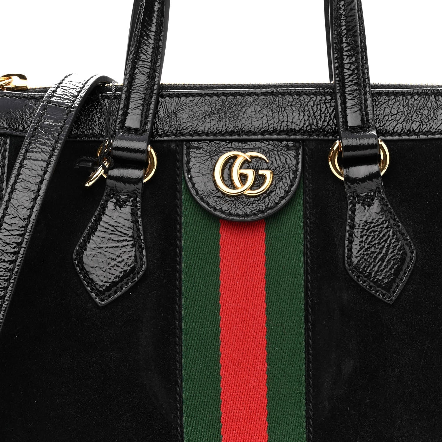 Gucci Suede Patent GG Web Small Ophidia Tote Bag Black 8 of 11