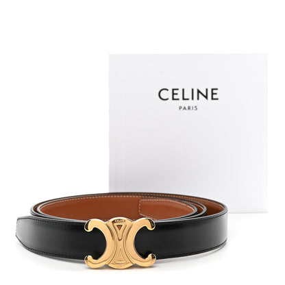 Celine Box Calfskin Reversible Triomphe Belt 95 38 Black Tan 6 of 6