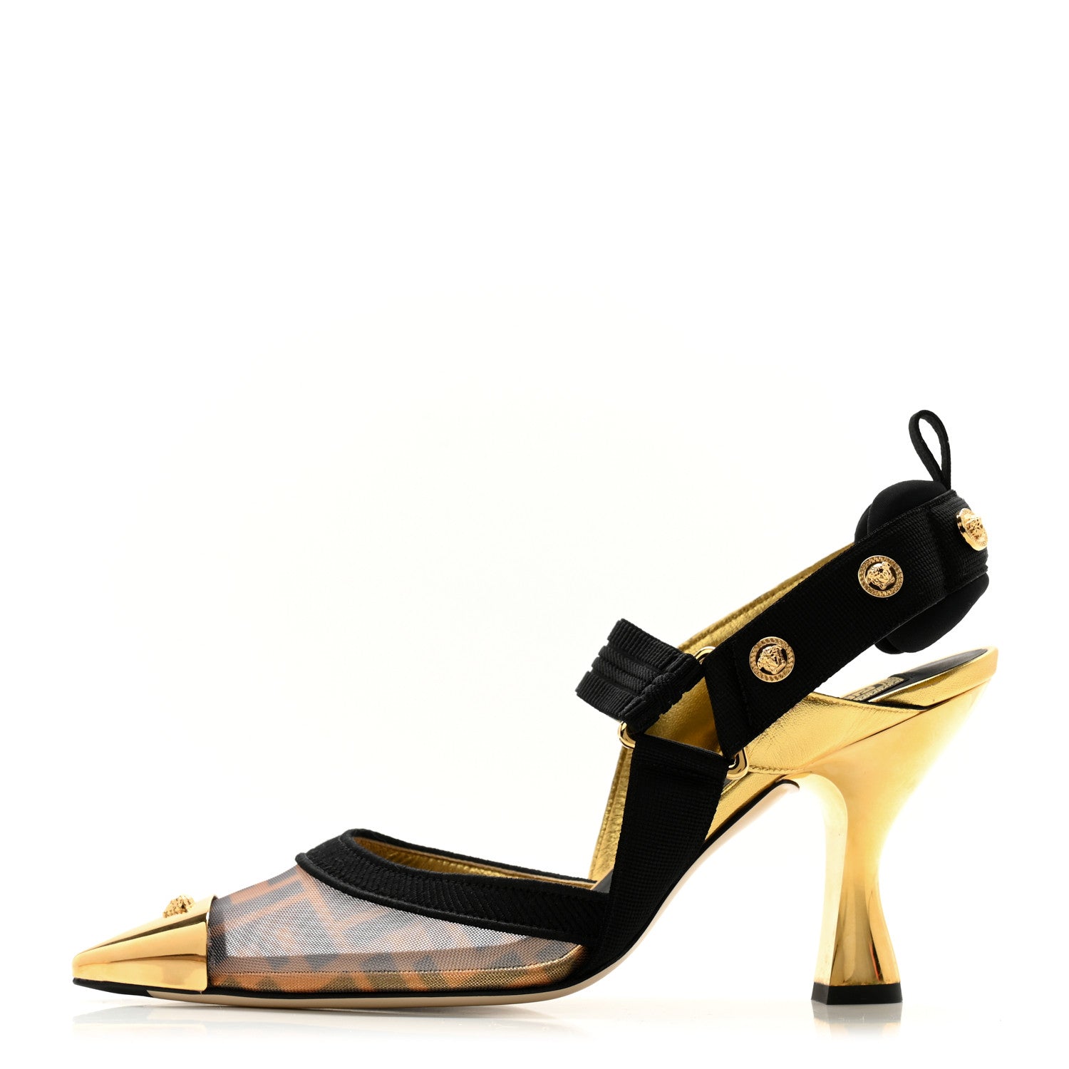 Fendi X VERSACE Technical Mesh FF Colibri 85mm Slingback Pumps 39 Tobacco Black 1 of 9