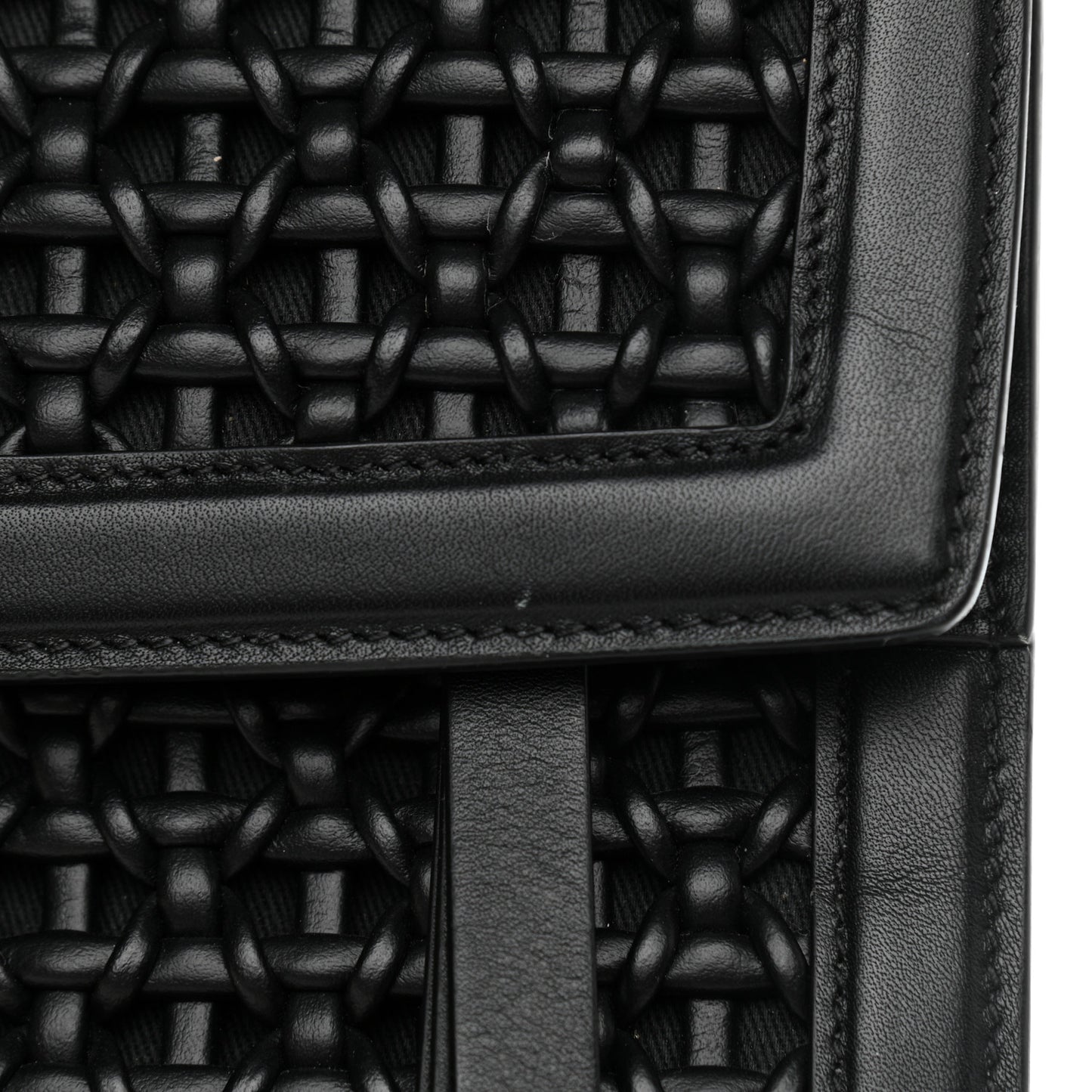 Woven Calfskin Medium Studio Top Handle Bag Black